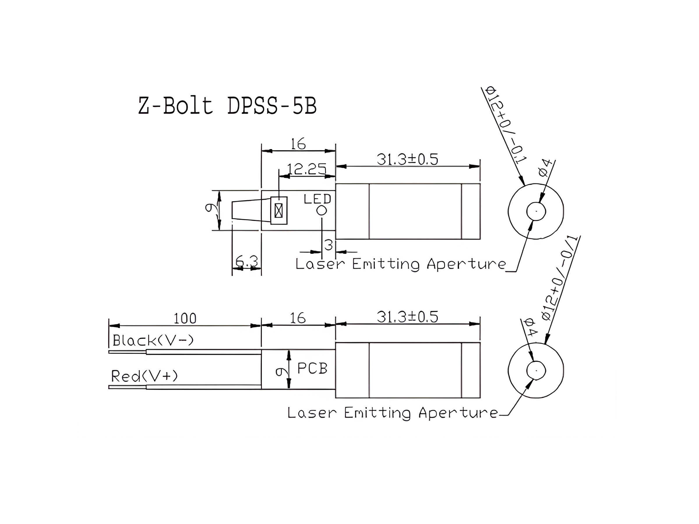 DPSS-5B, 12 mm, 200mm Leads